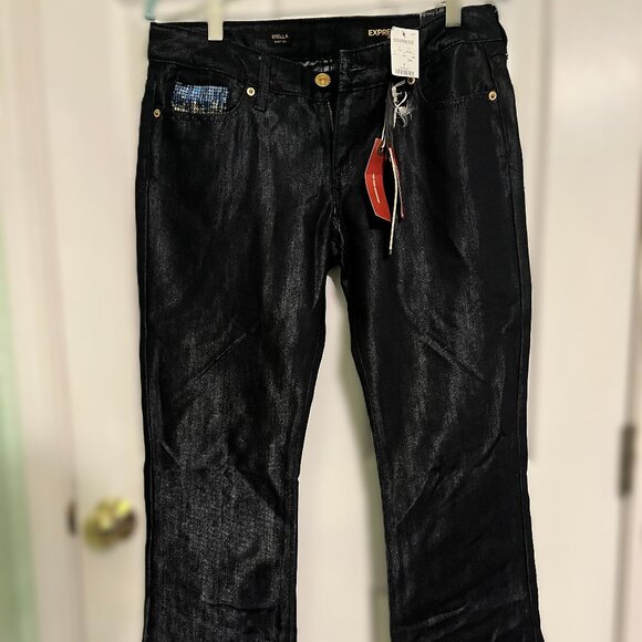 NWT Womens Express jeans stella boot Cut Regular Fit Size 6 Sequins - Picture 1 of 11